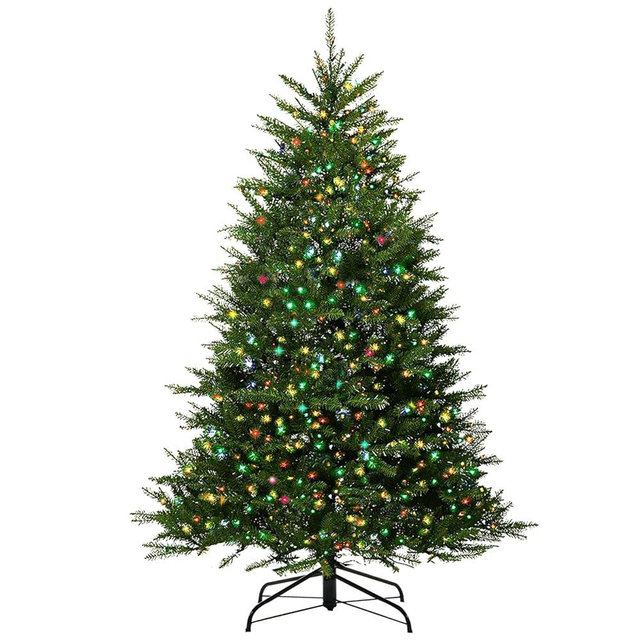 Aovotreena 7FT Pre-Lit Artificial Christmas Tree with 700 Pre Lit Multicolored Lights, 2144 PVC Branch Tips,Green Dunhill Fir Xmas Tree, Foldable Metal Base for Home, Party Holiday Décor