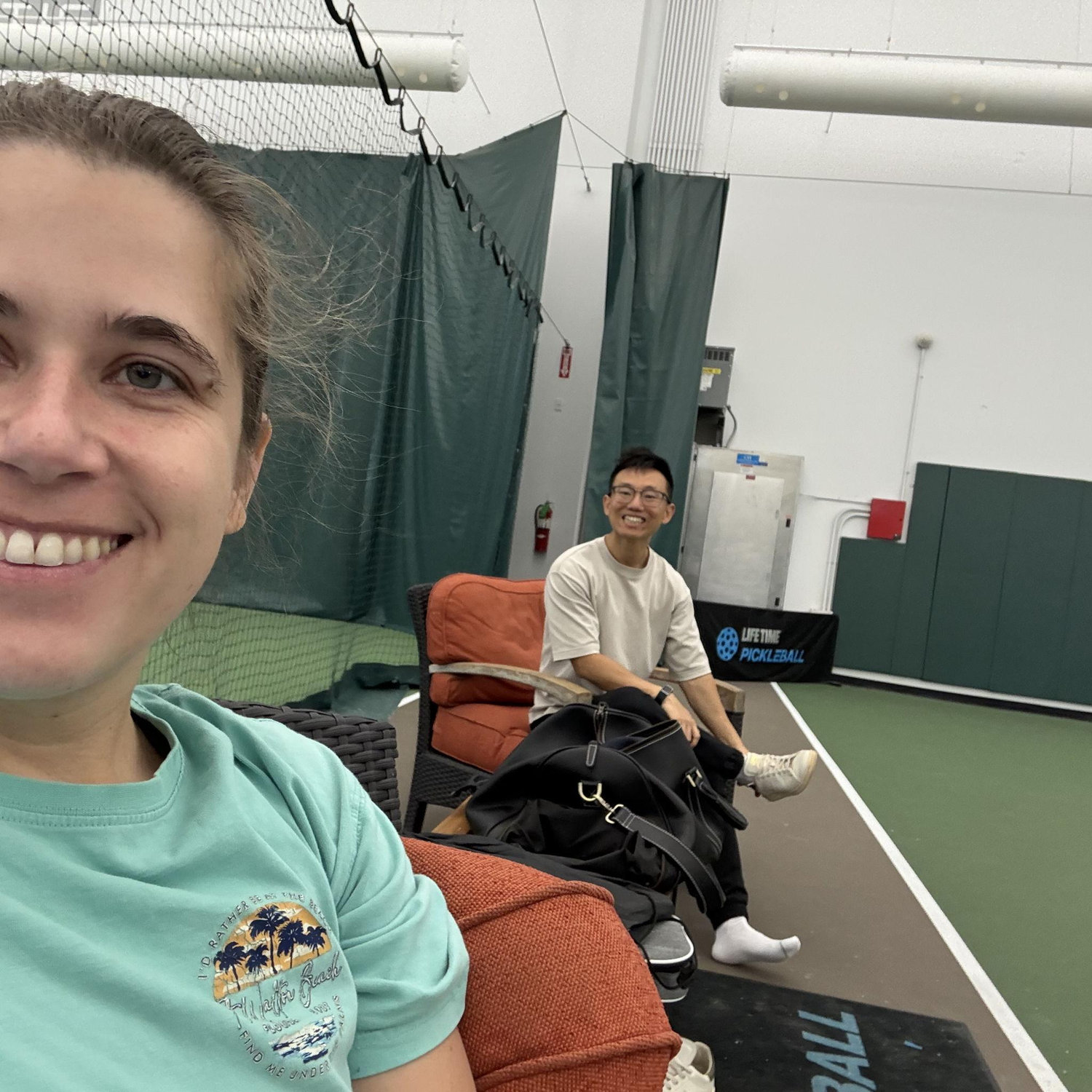 Qing taught Jamie how to play pickleball!