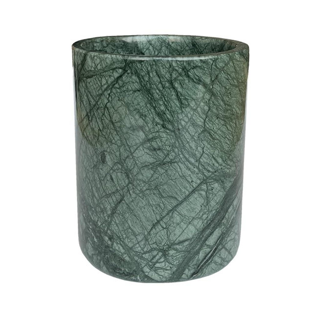 StonePlus Handmand Natural Marble Stone Vintage Kitchen Utensil Holder - 5.1" D X 6.3" H Kitchen Counter Organizers and Storage Tool Crock (Indian Green)