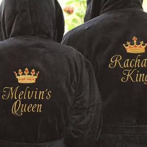 PERSONALIZED Black Hooded Luxury Velour Terry Robe;  King or Queen Robe