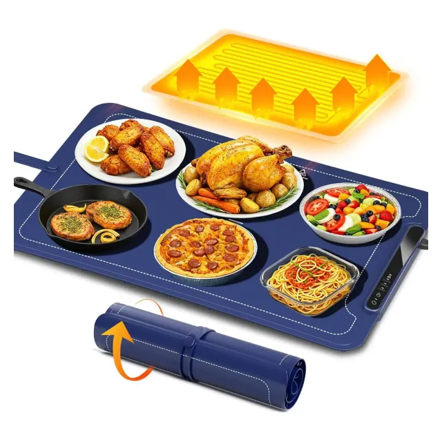 ZAFRO Warming Mat for Food, 3-Temp Electric Warmer , 250W Low Energy, Auto Shut-Off & Child Safety Lock, Portable Roll-Up Silicone,Blue