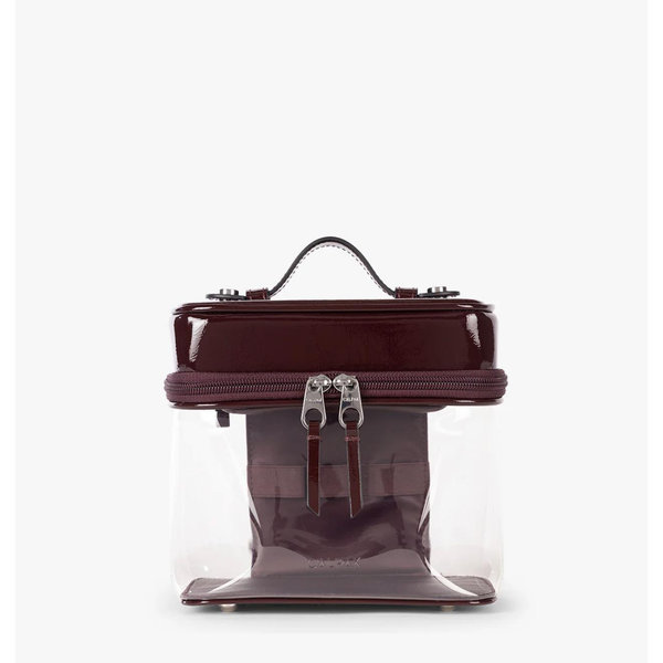 Clear Train Case with Top Compartment - GLAZED DARK CHERRY