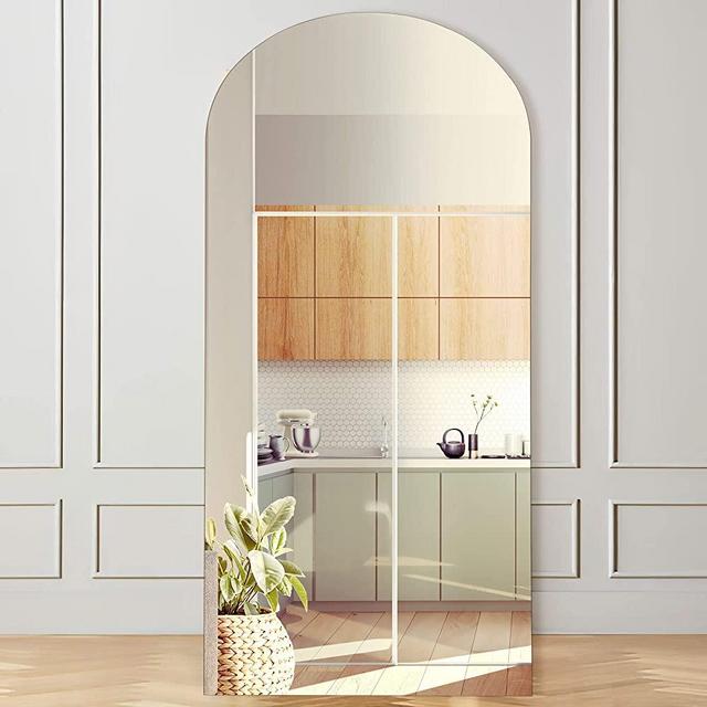NeuType Arched Full Length Mirror, 71"x32"Full Body Mirror, Wooden Thin Frame, Hanging or Leaning Against Wall, Oversized Large Bedroom Mirror, Floor Mirror, Dressing Mirror, Gold