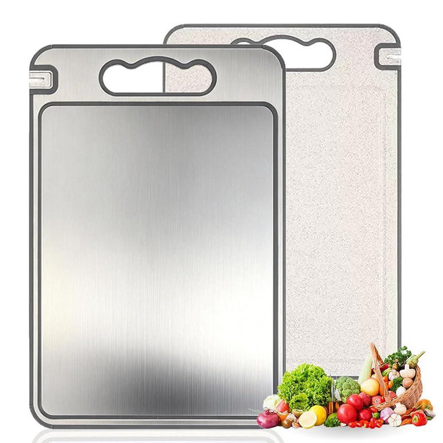 Tibo Cutting Board, 14.3"×9.8" Tibo Titanium Cutting Board with Built-In Knife Sharpener, Double Sided Chopping Board with Grinding Tank, Easy to Clean (1side titanium other side wheat straw)