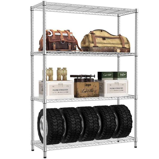 IZEUK 1400 LBS Garage Chrome Shelving Wide Storage Shelves 4 Tier Adjustable Heavy Duty Metal Wire Rack Standing Shelf Unit for Kitchen Office College Dorm Garage Warehouse 15.8" x 45.8"x 59.4"