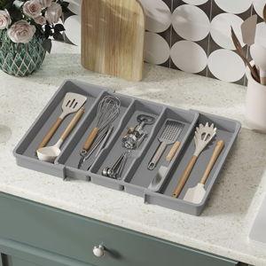 Lifewit Utensil Organizer for Kitchen Drawers, Expandable Cooking Utensil Tray, Adjustable Cutlery Silverware Flatware Holder, Plastic Spatula Tools Storage Divider, 13-22 x 15", Gray