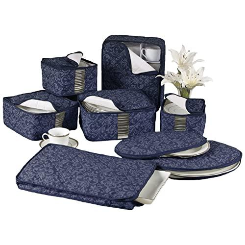 Homewear 8-Piece Hudson Damask China Storage Container Set, Navy