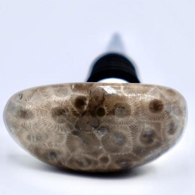 Handcrafted Michigan Petoskey Stone Wine Stopper: Polished Flint & Natural Stone