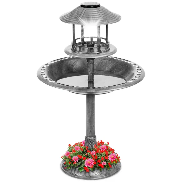 Best Choice Products Solar Outdoor Bird Bath Pedestal Fountain Garden Decoration w/ Fillable Planter Base - Stone