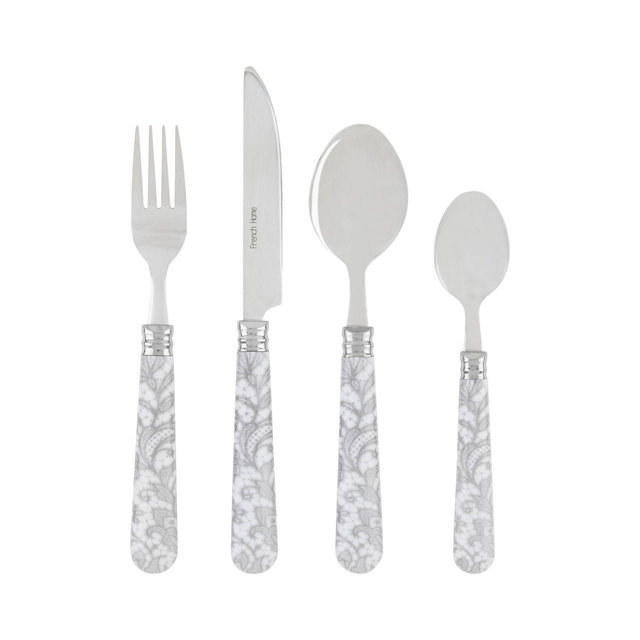 French Home 16pc Stainless Steel Bistro Flatware Set Lace Overlay