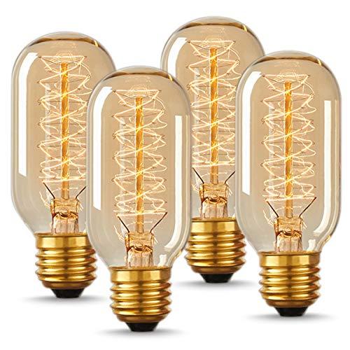 T45 Vintage Edison Light Bulb, DORESshop Antique Tubular Style Incandescent Bulb, Warm White, Amber Glass, 110-130 Volts, E26 Medium Base Lamp for Home Light Fixtures Decorative, 4 Pack