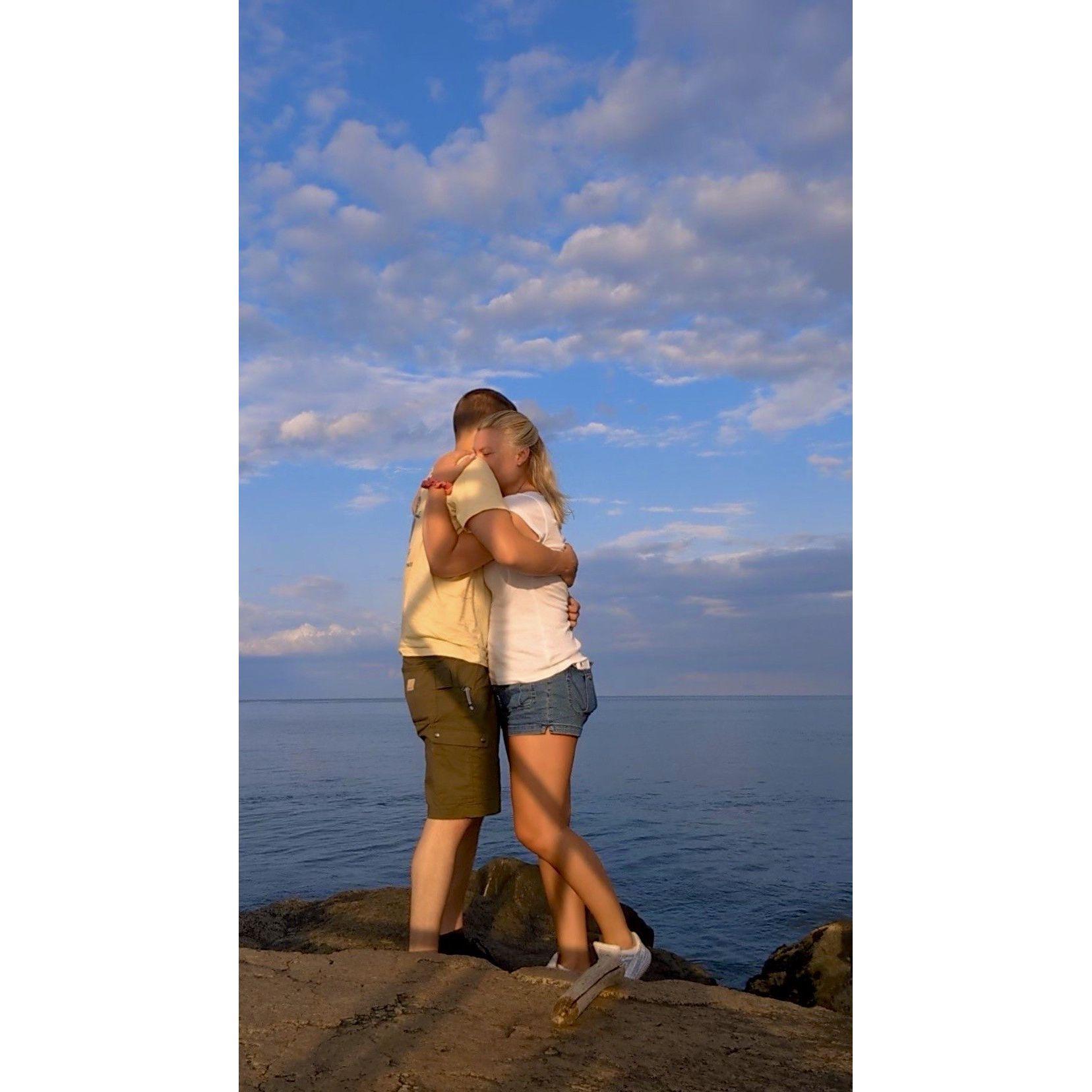 Our favorite spot on the jetty at Wells Beach in Maine