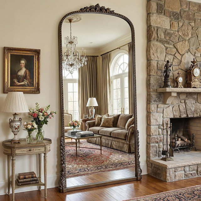 Antok Floor Mirror, 81"×41" Vintage Full Length Mirror Carved Full Body Mirror with Stand, Hanging Mounted for Bedroom Living Room Cloakroom,Bronze,Luxury Style