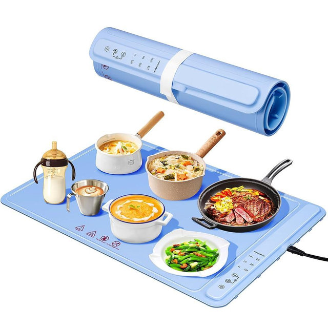 VIVOHOME Food Warming Mat For Buffets, Full Surface Heating 3-Level Temperature and Timer Setting, Automatic Child Safety Lock, Electric Silicone Warmer for Parties, Gatherings and Everyday Use, Blue