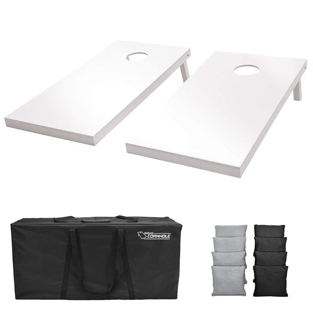 GoSports 4 ft x 2 ft Regulation Size Wooden Cornhole Boards Set with White Finish - Includes Carrying Case