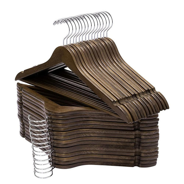 ELONG HOME Solid Wooden Hangers 30 Pack, Slim Wood Coat Hangers with Extra Smooth Finish, Precisely Cut Notches and Chrome Swivel Hook, Wooden Clothes Hangers for Shirt Suit Jacket Dress, Walnut