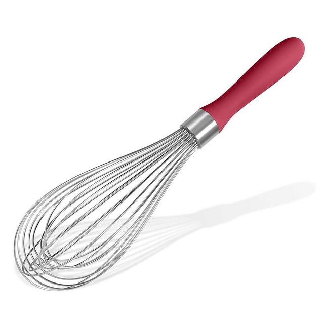 18/8 Stainless Steel Balloon Whisk, Doosu Kitchen Whisk for Cooking Handheld Egg Beater with Rust-Proof Sturdy Wires & Non-Slip Silicone Handle for Beating, Stirring, Blending (12 Wires, Red)