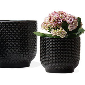 4 + 5 + 6 Inch Ceramic Pots for Indoor Plants, Succulents Plant Pots, Orchid Flower Pot with Drainage Hole, Modern Clay Stoneware Planters, Set of 3 (Black, 4+5+6 Inch)