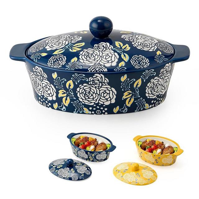 Ceramic Casserole Dish With Lid, Casserole Dishes for Oven, Baking Dish Lasagna Pans For Cooking, Oval Baking Pan, Dutch Oven, Perfect for Bread Baking and Serving, Housewarming, Thanksgiving - Blue