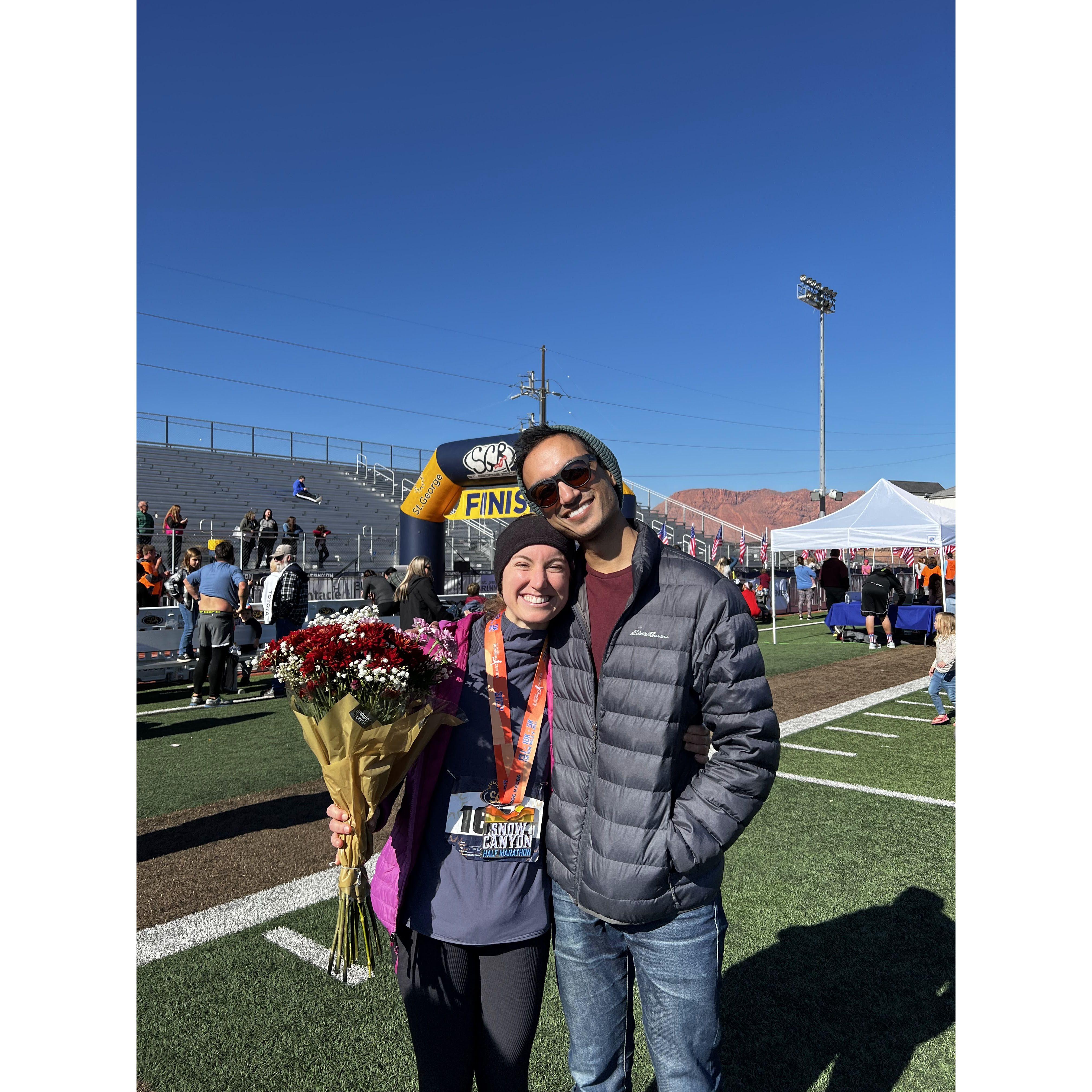 Nikhil supported Rachael during her first half marathon!