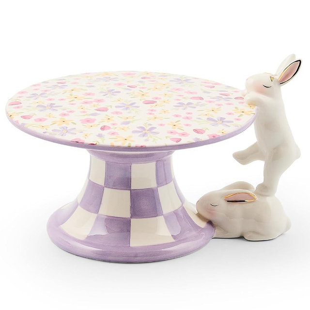 MACKENZIE-CHILDS Posie Patch Mini Bunny Ceramic Pedestal Platter