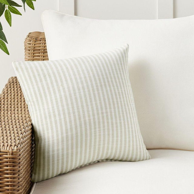 Performance Petite Striped Outdoor Pillow, Oatmeal, 18"