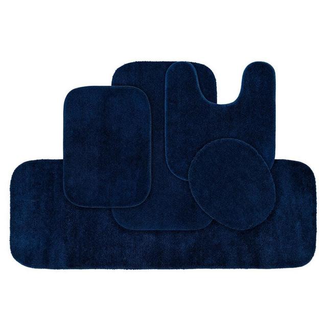 Garland Rug Navy Blue Traditional Plush Nylon 5-Piece Bath Rug Set