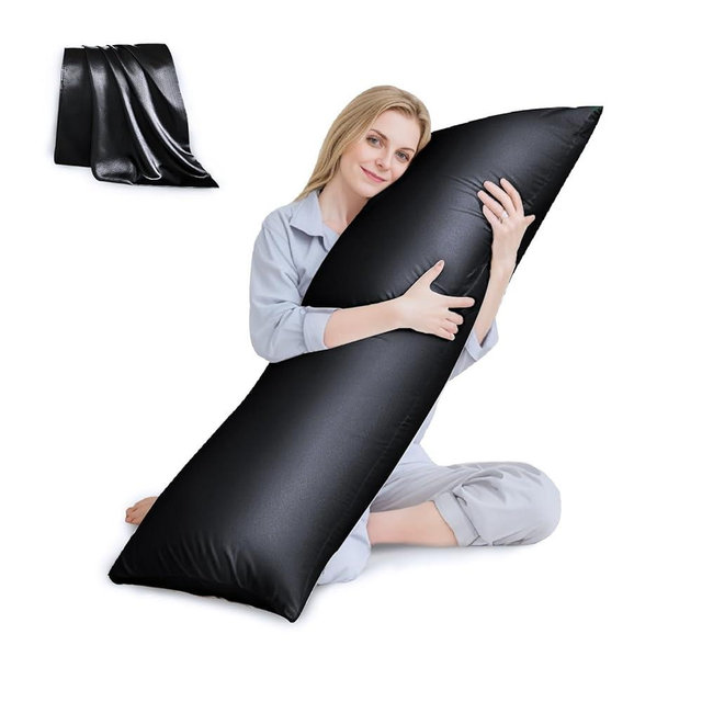 HUXMEYSON Body Pillow with Satin Pillowcase, Body Pillow for Adults, Removable Cover, Black (20"x54")