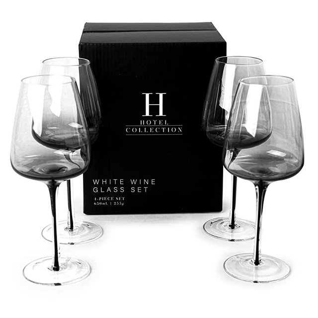 Hotel Collection Smoke Stem White Wine Glasses | Stylish Tinted Long Stem Wine Glasses with A Narrow Mouth for Enhancing the Body, Flavor, and Aroma of White Wine | 4 Glasses