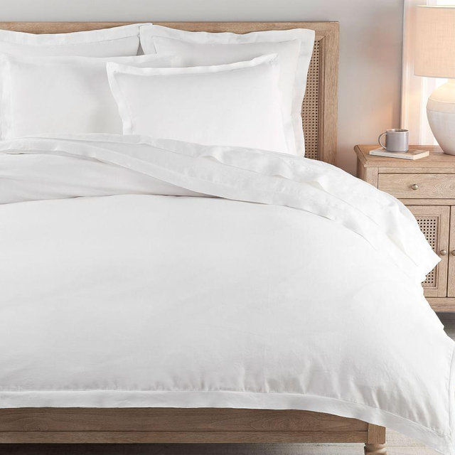 Belgian Flax Linen Double Flange Duvet Cover, King,/Cal King, White