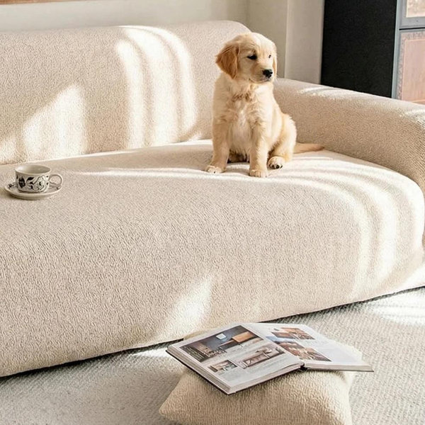 PlushFlex Full-Encasing Stretch Sofa Slipcover 3 seater beige