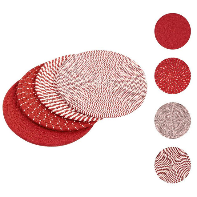 SHACOS 8 Inches Trivets for Hot Dishes, 4 Pieces Cotton Trivets Mats for Kitchen, Hot Pads for Countertops and Table, Heat-Resistant Pot Holders for Hot Pots and Pans(Red, 4pcs)