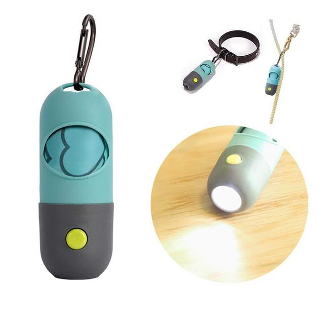 Dog Poop Pickup Bags Holder with LED Flashlight|Pet Waste Bags Dispenser for Lead Leash|Diaper Bags Distributor for Cradle Car|Bags Batteries Carabiner Fastener Included