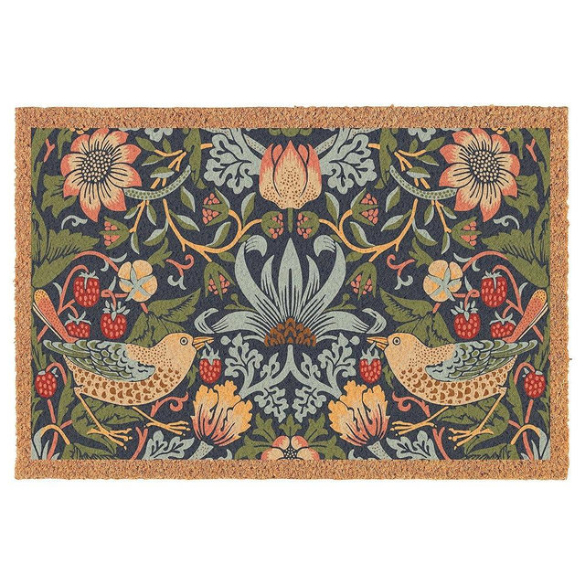 Coir Doormat Front Door Mat New Home Closing Housewarming Gift Blue Strawberry Birds Floral Flowers (30" x 18" Standard)