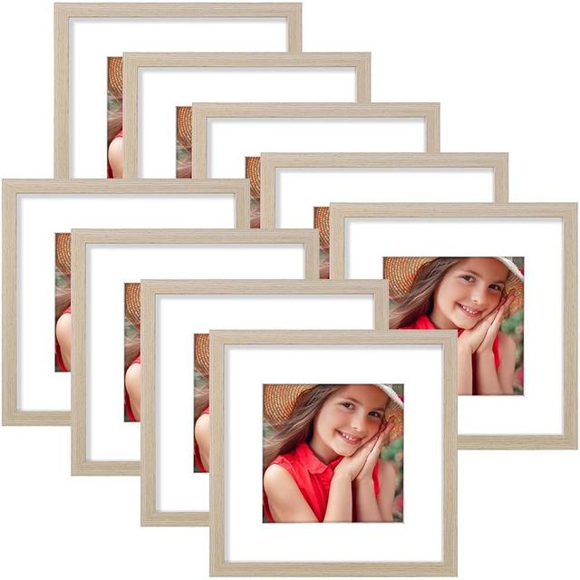 Vittanly 12x12 Picture Frames for Wall Set of 9, Display 8x8 Pictures with Mat or 12x12 without Mat, Collage Frames for Wall Mounting, Perfect for Home Décor, Oak