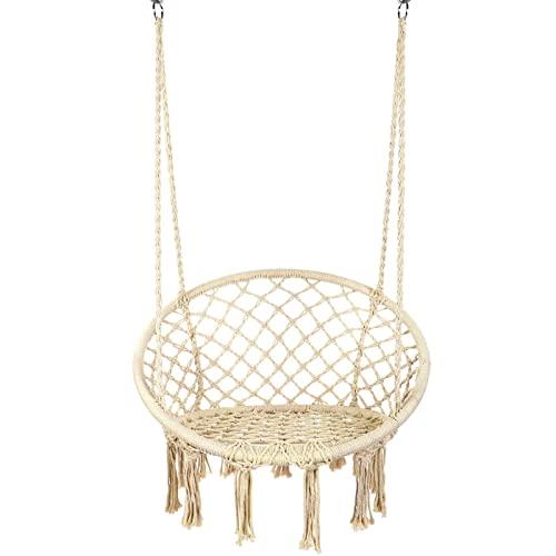 Y- STOP Hammock Chair Macrame Swing - Max 330 Lbs-Hanging Cotton Rope Hammock Swing Chair for Indoor and Outdoor Use (Beige)