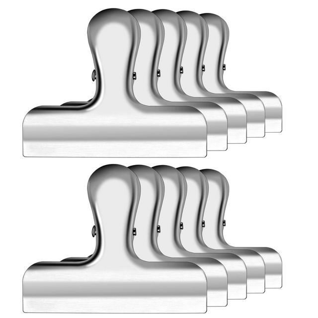 IPOW 10 Pack 3 Inch Wide Stainless Steel Solid Fresh-Keeping Chip Clips Heavy Duty Food Bag Clamp,All-Purpose Air Tight Grip Clips for Kitchen Office to Seal Coffee Bags,Paper Sheets