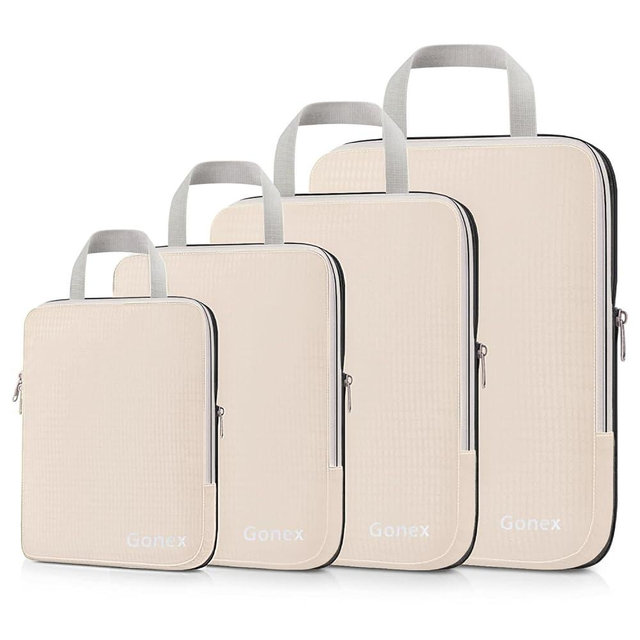 Gonex Compression Packing Cubes, 3pcs/4pcs Expandable Storage Travel Luggage Bags Organizers