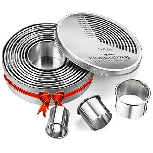 Round Cookie Biscuit Cutter Set, 12 Graduated Circle Pastry Cutters, Heavy Duty Commercial Grade 18/8 304 Stainless Steel Cookie And Dough Cutters