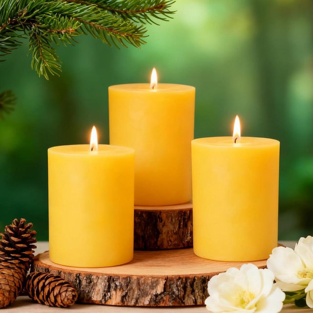 3 inch Wide Natural Yellow Beeswax Pillar Candles - 3 Pack - 100% Pure Beeswax Candles 4 inch in Height, Long Burning, Unscented Smokeless & Dripless, for Emergency, Prayer, Home Decor, Relaxation