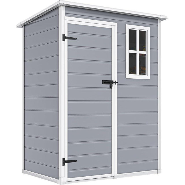 DWVO 5x3ft Resin Outdoor Storage Shed with Floor, Waterproof Lockable Storage Shed with Window, Plastic Outside Tool Storage for Garden, Backyard, Patio, Lawn, Gray