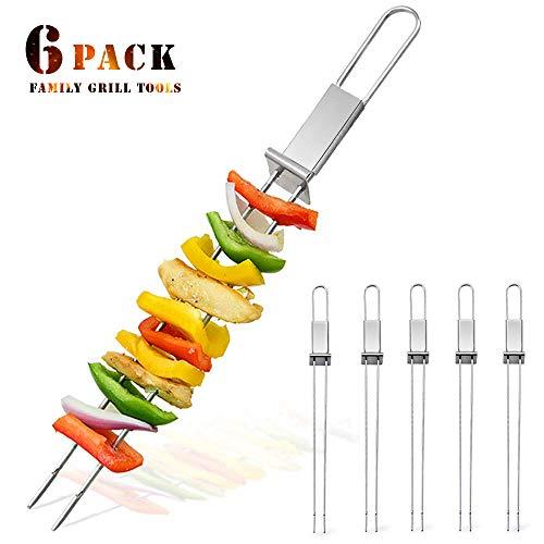 CMYK Barbecue Skewers, 6-Pack 13" Stainless Steel Grilling Skewers with Slider, Reusable Metal BBQ Shish Kebab Skewer Sticks