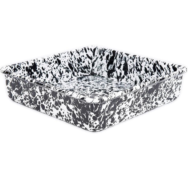 Crow Canyon Home Enamelware Square Brownie Pan, 9 inch, Black/White Splatter