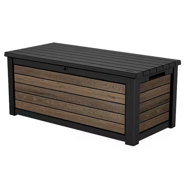 Keter Signature 165 Gal. Weather Resistant Plastic Resin Deck Box in Walnut Brown 271110