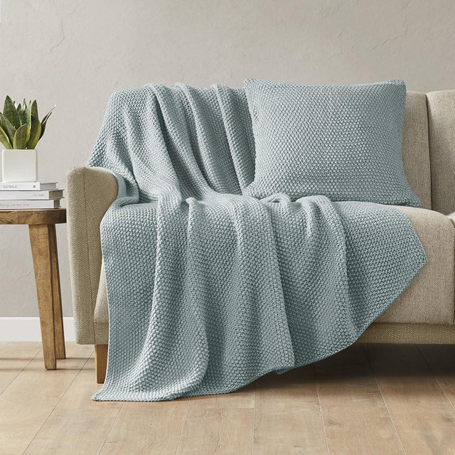 Ink+Ivy Bree Knit Throw Blanket for Bed, Sofa, and Couch, Lightweight, Breathable, Soft & Cozy Summer Blanket, Throw (50 in x 60 in) Light Blue