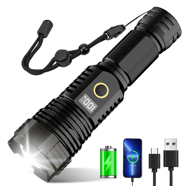 Flashlights High Lumens Rechargeable, 990000LM LED Super Bright Flash Light, Zoomable Linternas with LCD Digital Display, 5 Modes, Waterproof, Powerful Tactical Flashlight for Emergencies Camping Gift