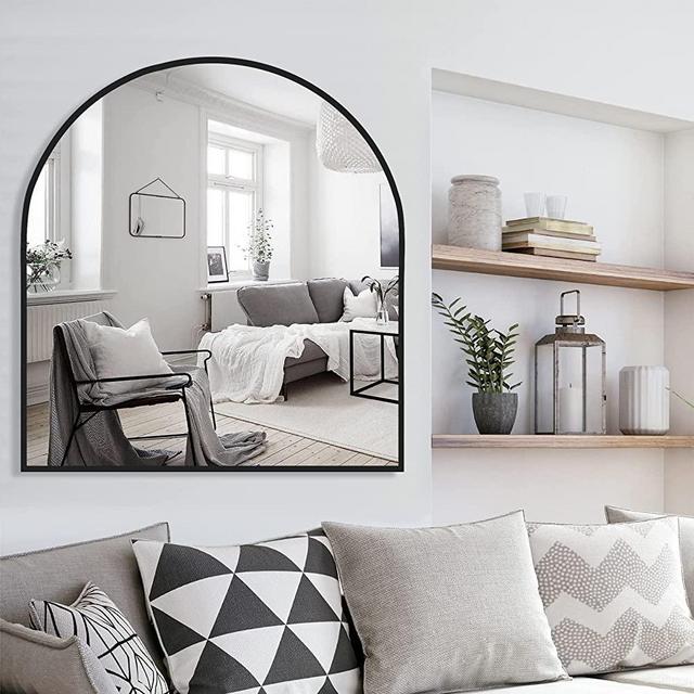 Arched Mirror 26 "x28, Metal Framed Mirror for Fireplace, Wall Mounted Mirror for Porch, HD Wide Arched Mirror, Arched Wall Mirror for Bedroom, Living Room, Entrance (Black)