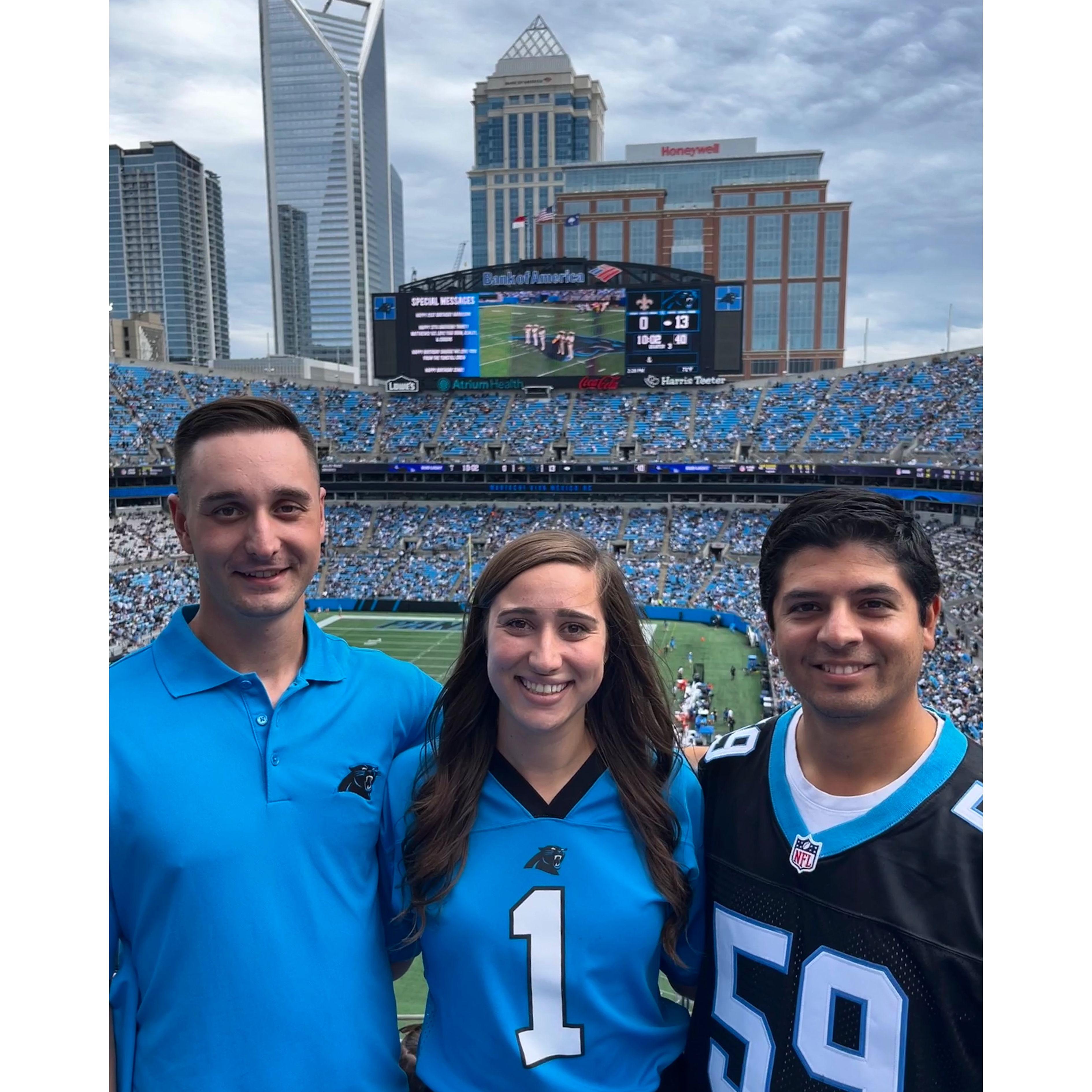 September 25, 2022 - Aubrey & Ozzie's first panthers game. This one was extra special because both Aubrey's brothers, Marc and Richard, were there for the day.