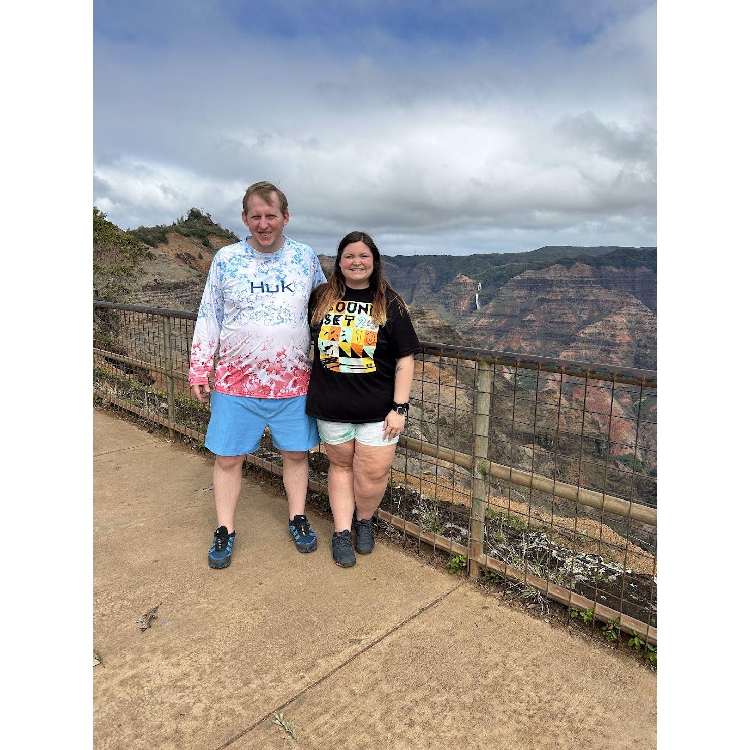 Our trip to Hawaii! We are at the "Grand Canyon" of Hawaii, Waimea Canyon. - February 2024