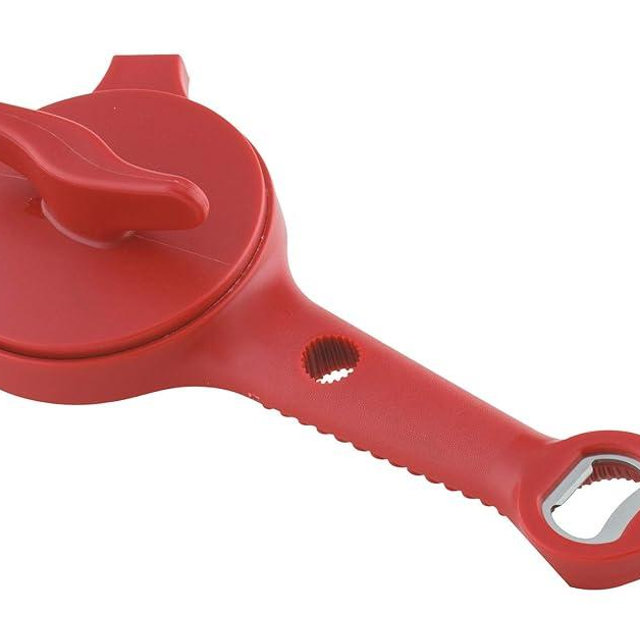Kuhn Rikon 5-in-1 Multi-Purpose Strain-Free Opener for Jars, Bottles and Ring-Pull Cans, 5 x 10 x 2.25 inches, Red